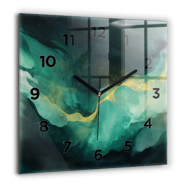 Square wall clock Green marble