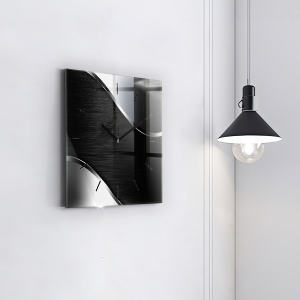 Square wall clock Black and silver lines