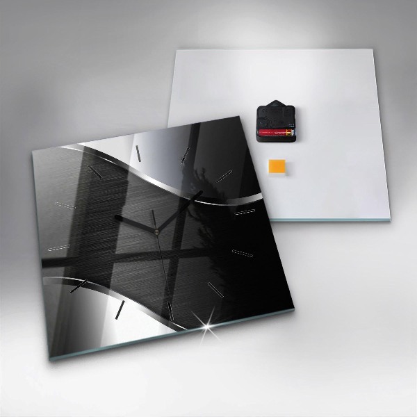 Square wall clock Black and silver lines