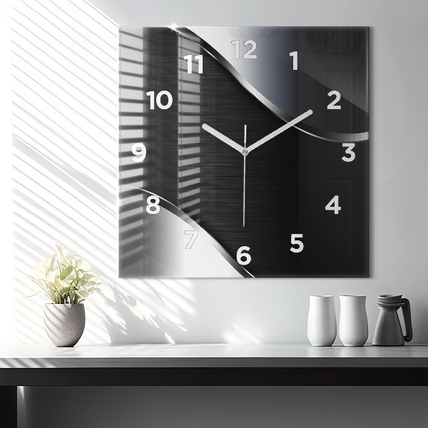 Square wall clock Black and silver lines