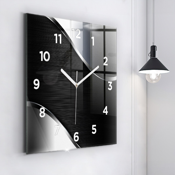 Square wall clock Black and silver lines