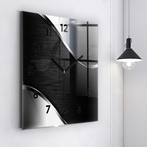 Square wall clock Black and silver lines