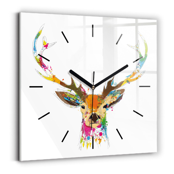 Square wall clock Colorful deer head