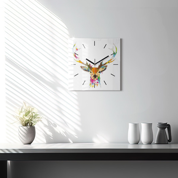 Square wall clock Colorful deer head
