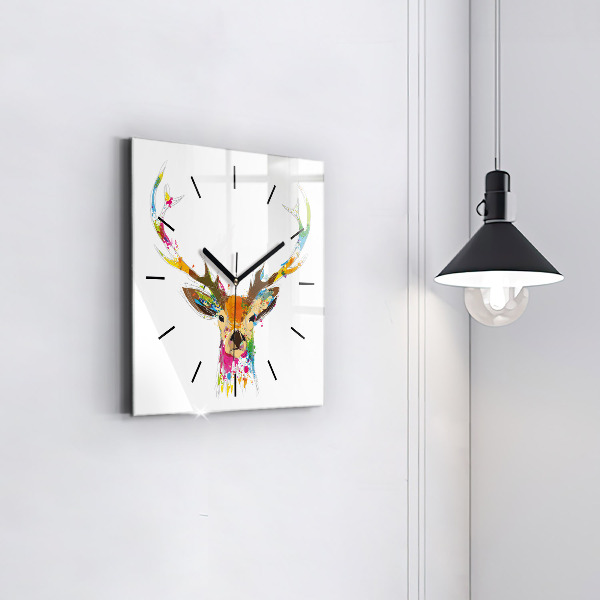 Square wall clock Colorful deer head