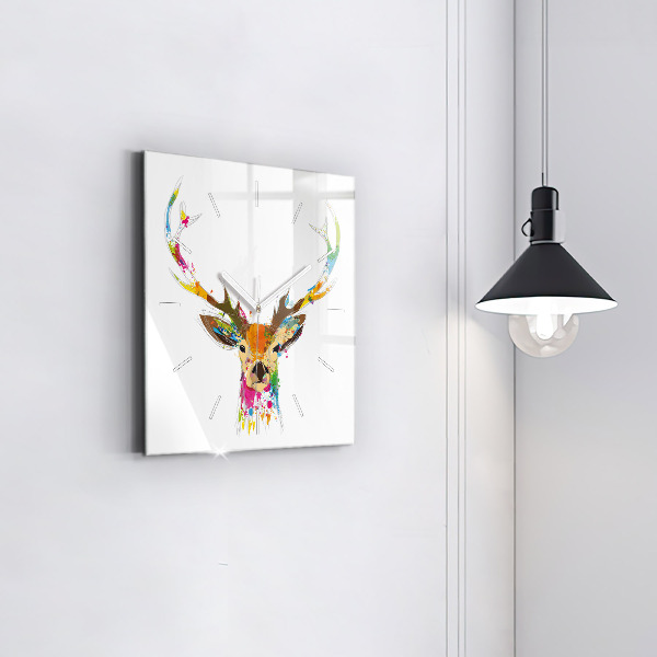 Square wall clock Colorful deer head