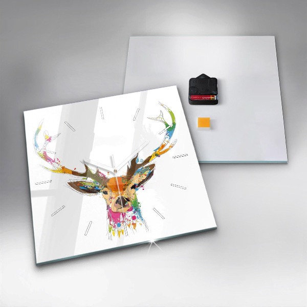 Square wall clock Colorful deer head