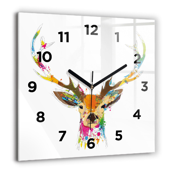 Square wall clock Colorful deer head