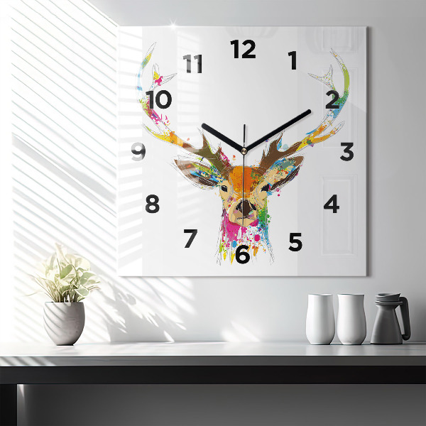 Square wall clock Colorful deer head