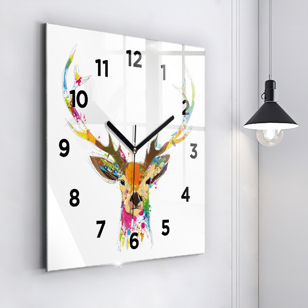 Square wall clock Colorful deer head