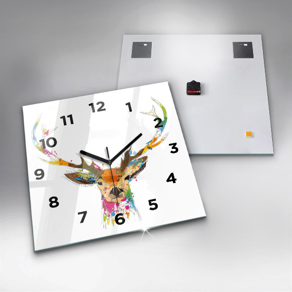 Square wall clock Colorful deer head