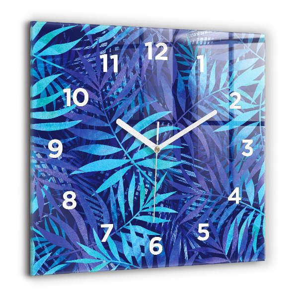 Square wall clock Blue leaves