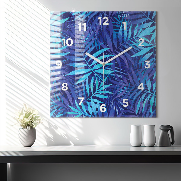 Square wall clock Blue leaves