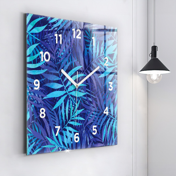 Square wall clock Blue leaves