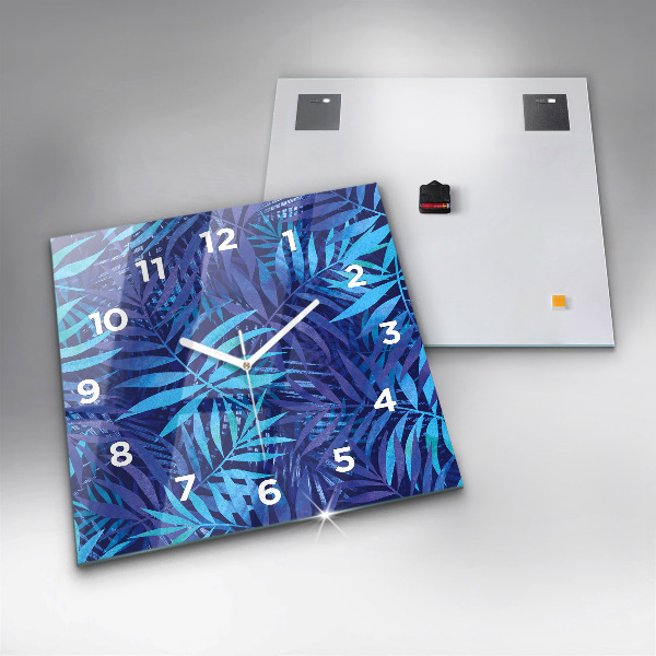 Square wall clock Blue leaves