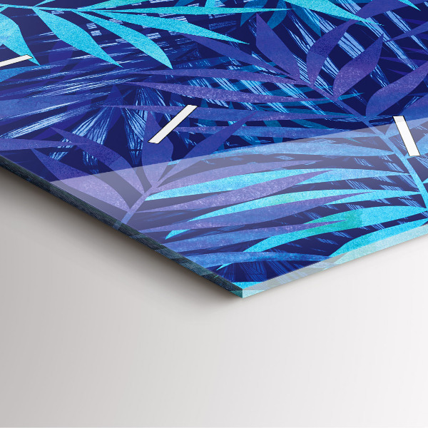 Square wall clock Blue leaves