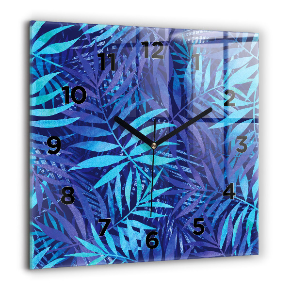 Square wall clock Blue leaves