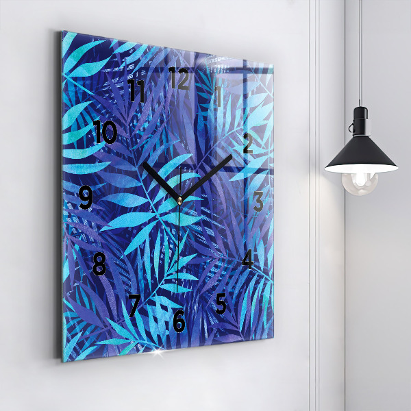 Square wall clock Blue leaves