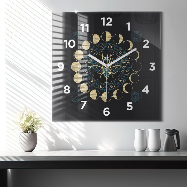 Square wall clock Moon Phases and Insect