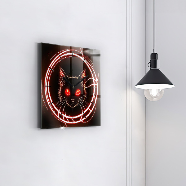 Square wall clock Cat with red eyes