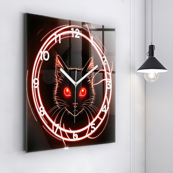 Square wall clock Cat with red eyes