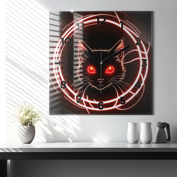 Square wall clock Cat with red eyes
