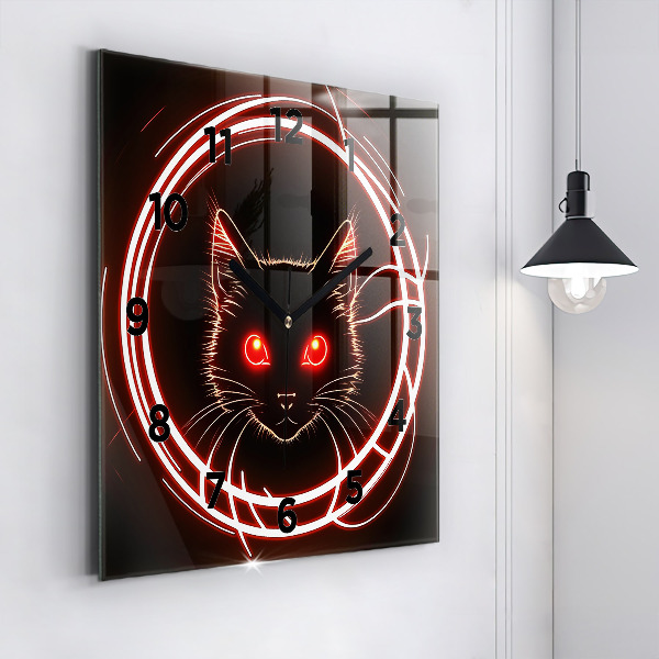 Square wall clock Cat with red eyes
