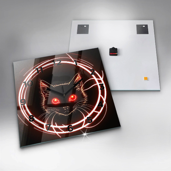Square wall clock Cat with red eyes