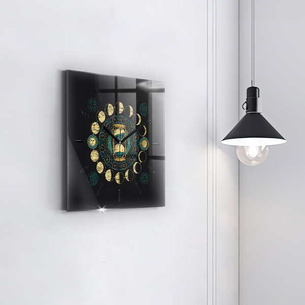 Square wall clock Moon phases and hourglass