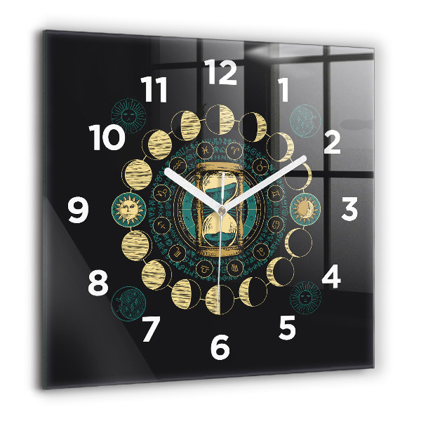 Square wall clock Moon phases and hourglass