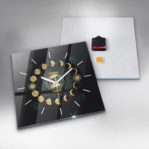 Square wall clock Moon phases and hourglass