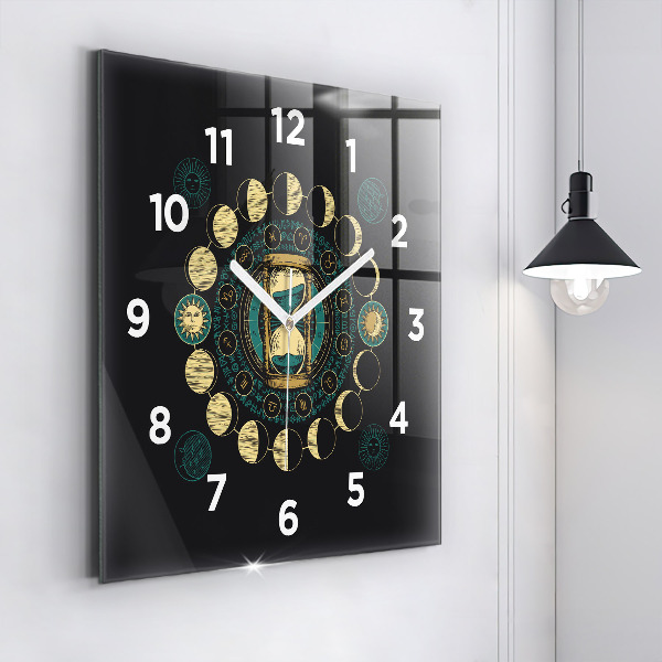 Square wall clock Moon phases and hourglass