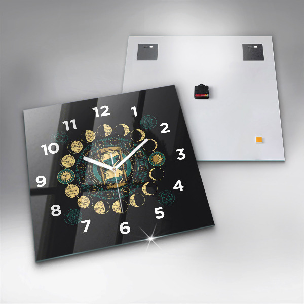 Square wall clock Moon phases and hourglass