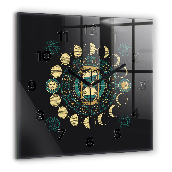 Square wall clock Moon phases and hourglass