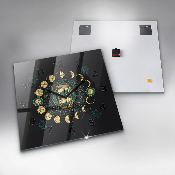 Square wall clock Moon phases and hourglass