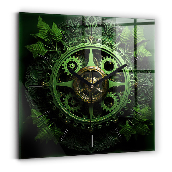 Square wall clock Green mechanism