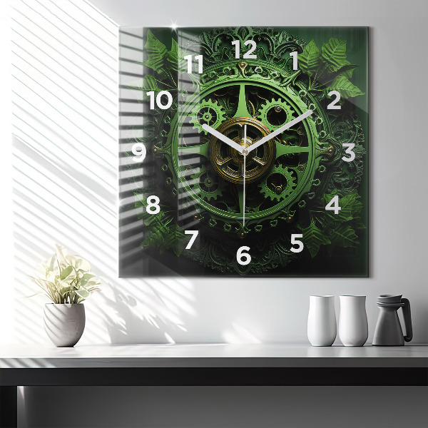 Square wall clock Green mechanism