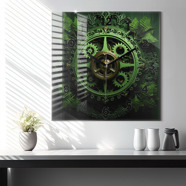 Square wall clock Green mechanism