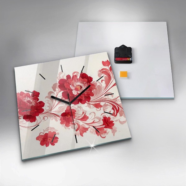 Square wall clock Red flowers