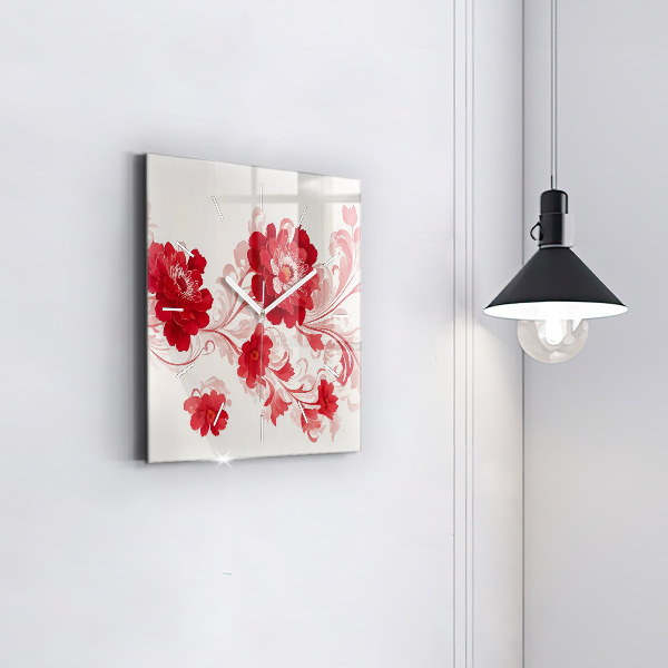 Square wall clock Red flowers