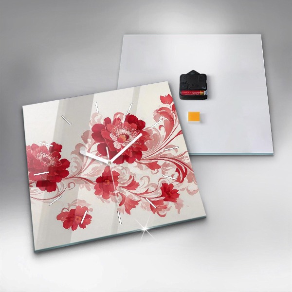 Square wall clock Red flowers