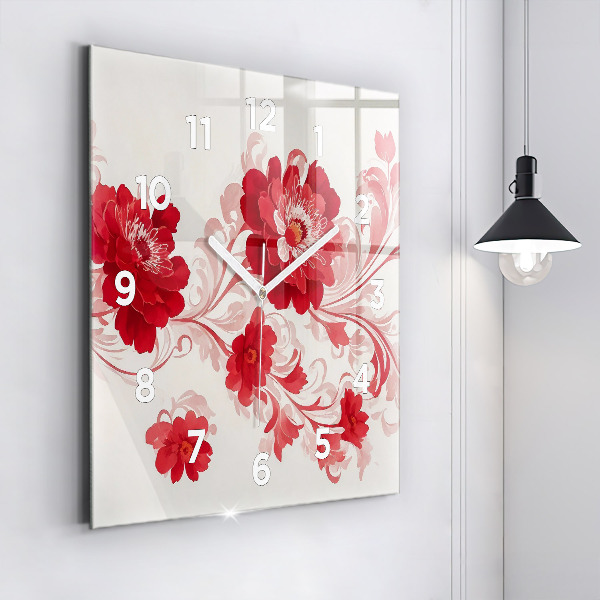 Square wall clock Red flowers