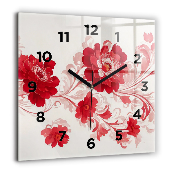 Square wall clock Red flowers