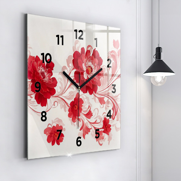 Square wall clock Red flowers