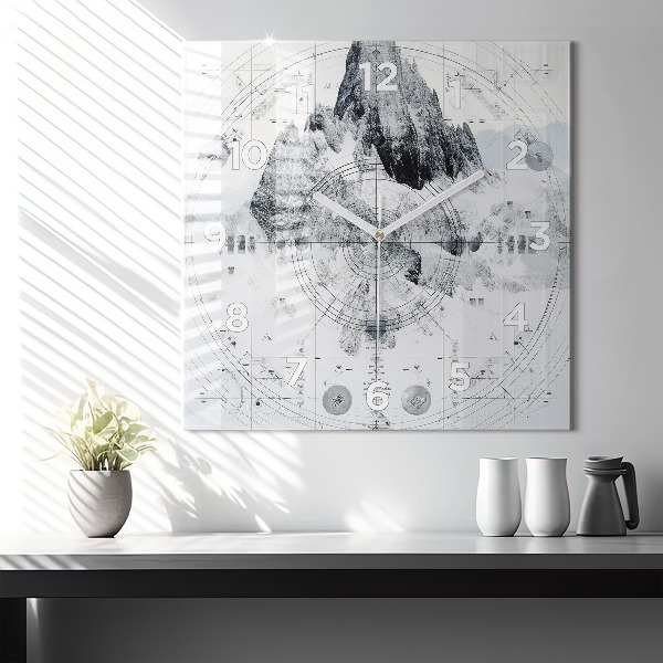 Square wall clock Cartoon mountains