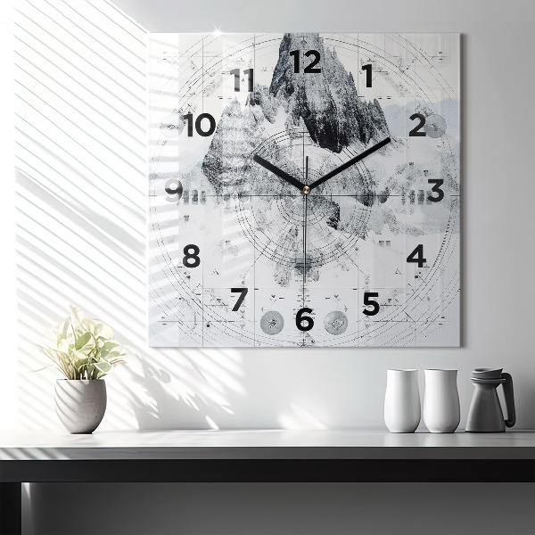 Square wall clock Cartoon mountains