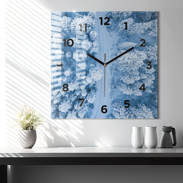 Square wall clock Forest from a drone