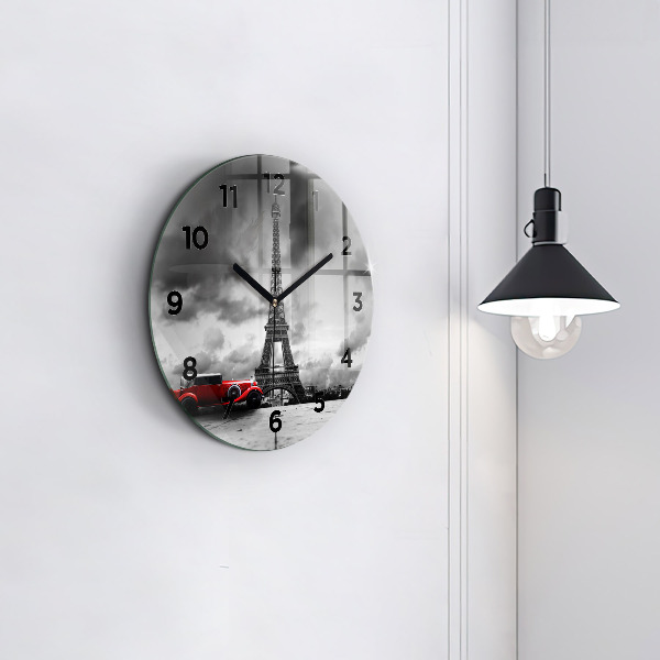 Round glass wall clock Effel Tower Paris
