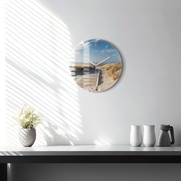 Round glass wall clock View of the beach