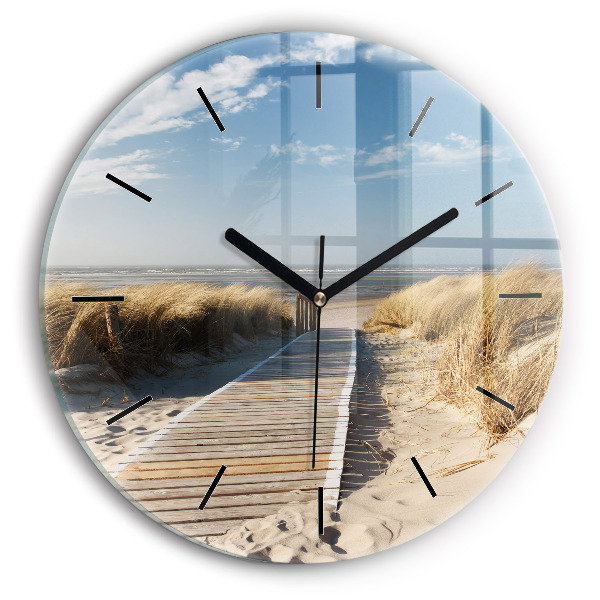 Round glass wall clock View of the beach